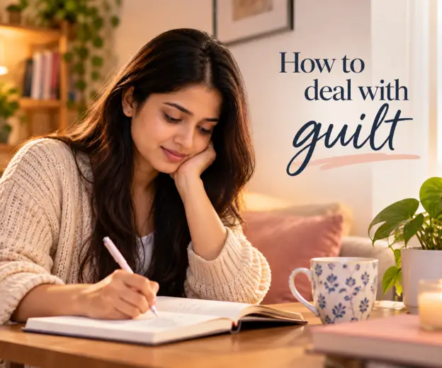 Women writing in a journal to deal with feelings of guilt.