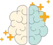 Brain icon with golden sparkles representing positive thinking and mental wellness
